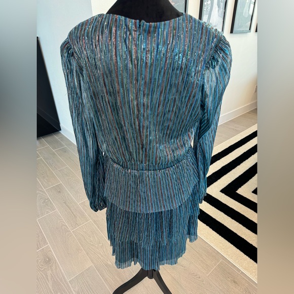 AQUA BLOOMINGDALE'S Blue Metallic Striped Tiered Dress Size XL NWT (FLAWED) - Picture 14 of 15